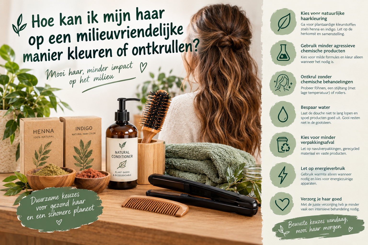 Hoe kan ik mijn haar op een milieuvriendelijke manier kleuren of ontkrullen?